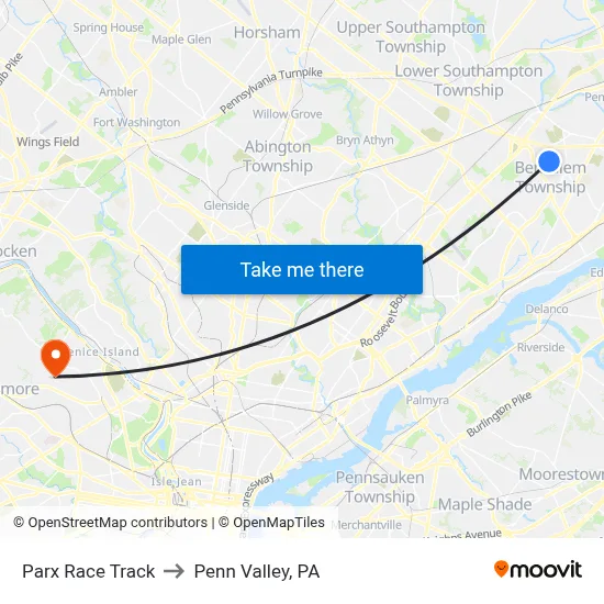 Parx Race Track to Penn Valley, PA map