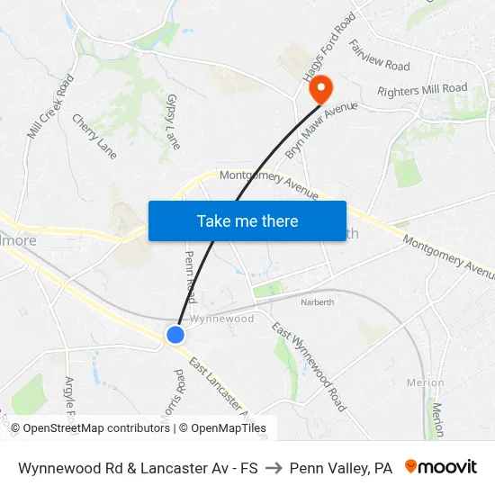 Wynnewood Rd & Lancaster Av - FS to Penn Valley, PA map