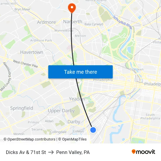 Dicks Av & 71st St to Penn Valley, PA map