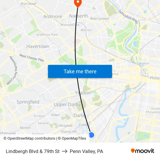Lindbergh Blvd & 79th St to Penn Valley, PA map