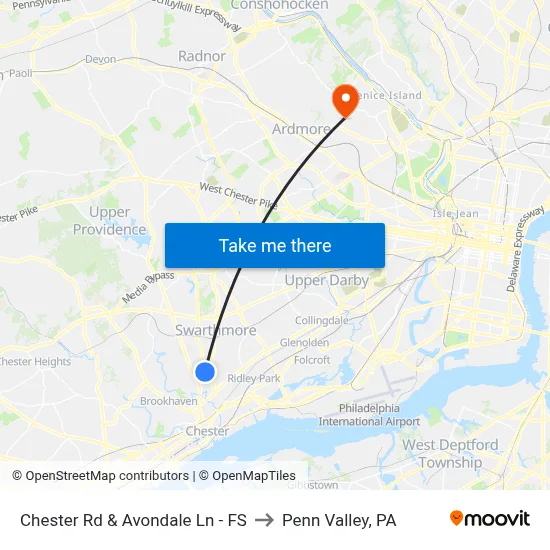 Chester Rd & Avondale Ln - FS to Penn Valley, PA map