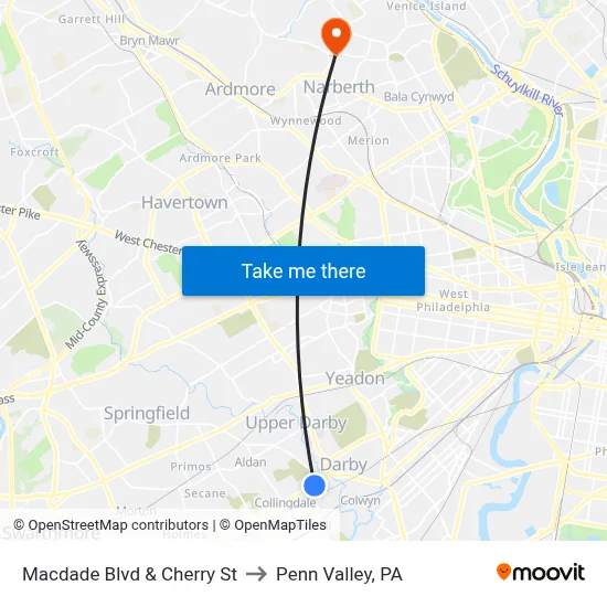 Macdade Blvd & Cherry St to Penn Valley, PA map