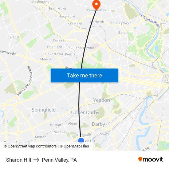 Sharon Hill to Penn Valley, PA map