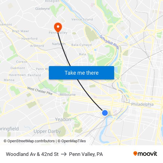 Woodland Av & 42nd St to Penn Valley, PA map