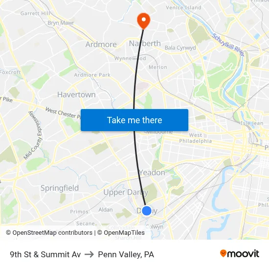 9th St & Summit Av to Penn Valley, PA map