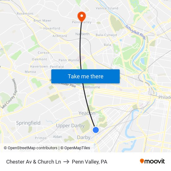 Chester Av & Church Ln to Penn Valley, PA map