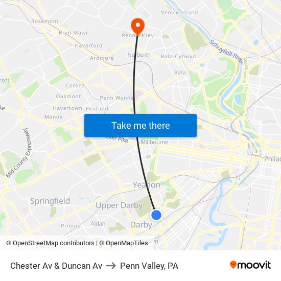 Chester Av & Duncan Av to Penn Valley, PA map