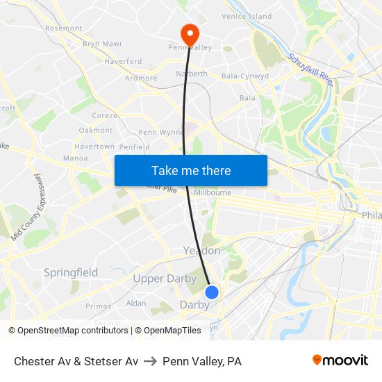 Chester Av & Stetser Av to Penn Valley, PA map