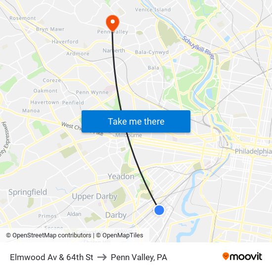 Elmwood Av & 64th St to Penn Valley, PA map
