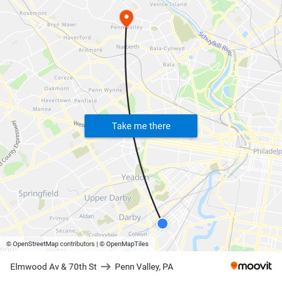 Elmwood Av & 70th St to Penn Valley, PA map