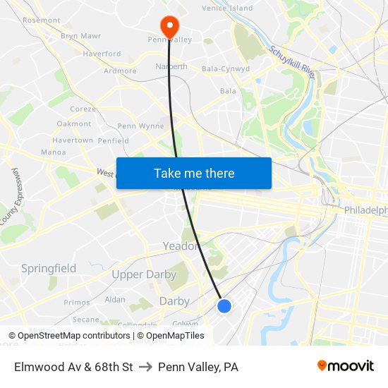 Elmwood Av & 68th St to Penn Valley, PA map
