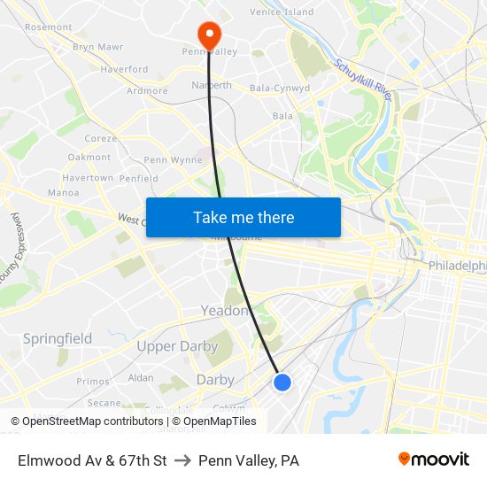 Elmwood Av & 67th St to Penn Valley, PA map