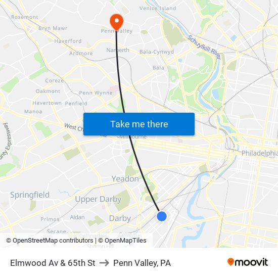 Elmwood Av & 65th St to Penn Valley, PA map