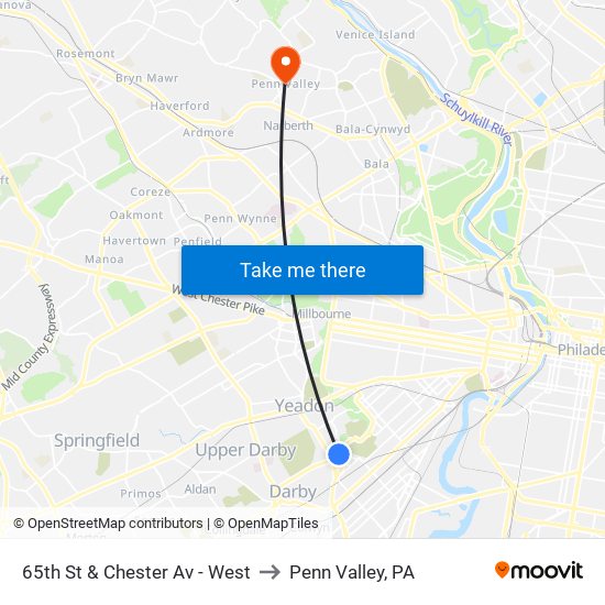65th St & Chester Av - West to Penn Valley, PA map