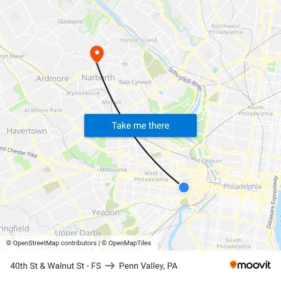 40th St & Walnut St - FS to Penn Valley, PA map