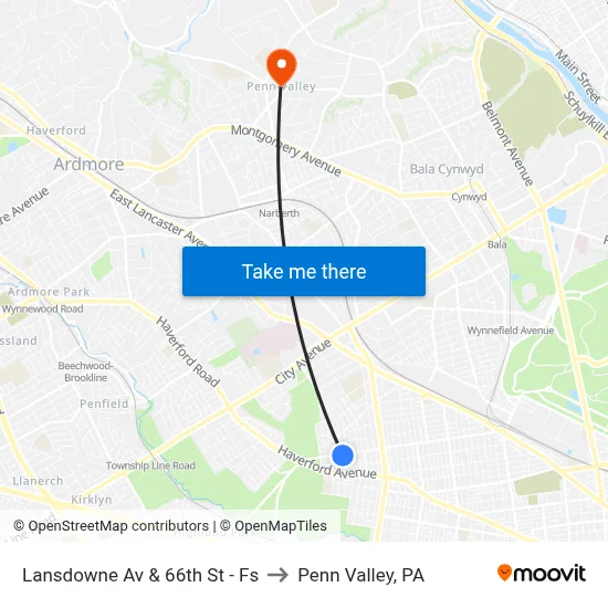 Lansdowne Av & 66th St - Fs to Penn Valley, PA map