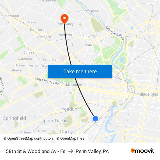 58th St & Woodland Av - Fs to Penn Valley, PA map