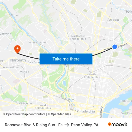Roosevelt Blvd & Rising Sun - Fs to Penn Valley, PA map