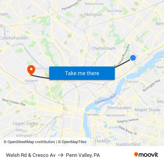 Welsh Rd & Cresco Av to Penn Valley, PA map