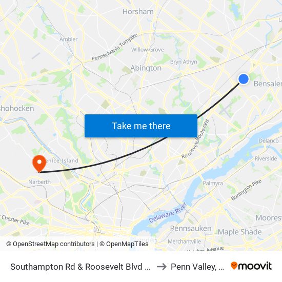 Southampton Rd & Roosevelt Blvd - FS to Penn Valley, PA map