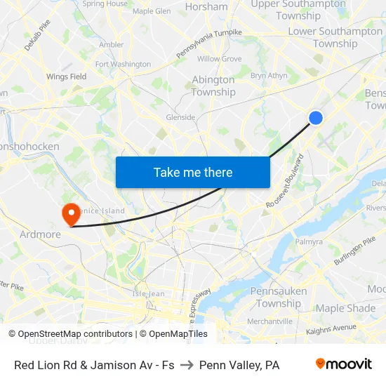 Red Lion Rd & Jamison Av - Fs to Penn Valley, PA map