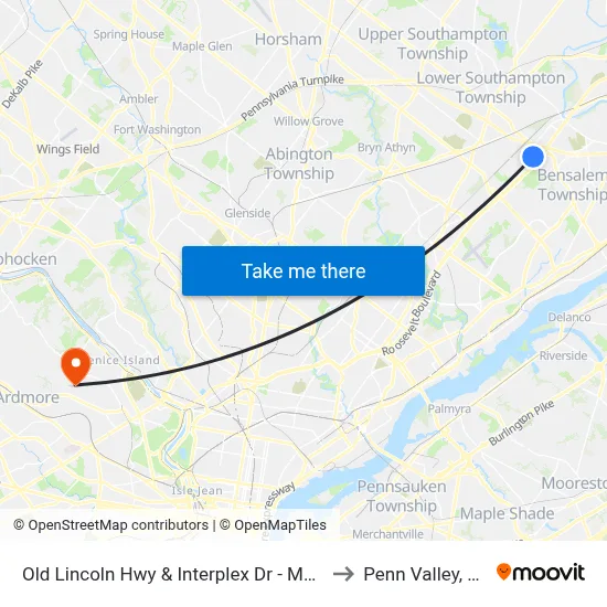 Old Lincoln Hwy & Interplex Dr - Mbfs to Penn Valley, PA map