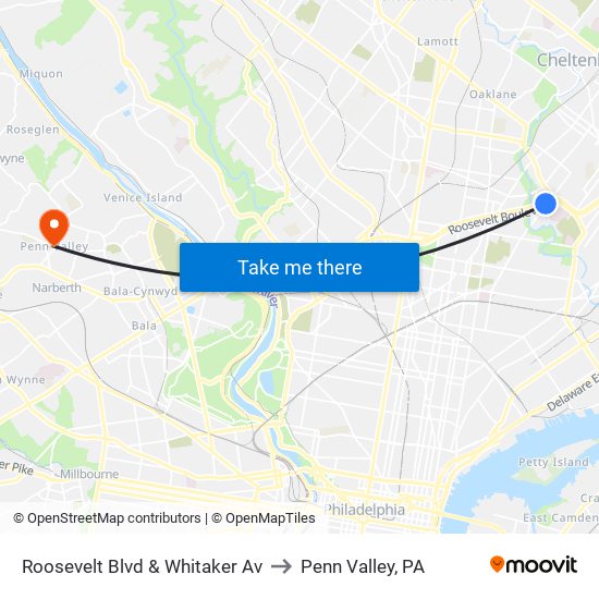 Roosevelt Blvd & Whitaker Av to Penn Valley, PA map