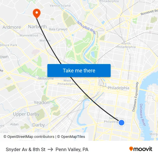 Snyder Av & 8th St to Penn Valley, PA map