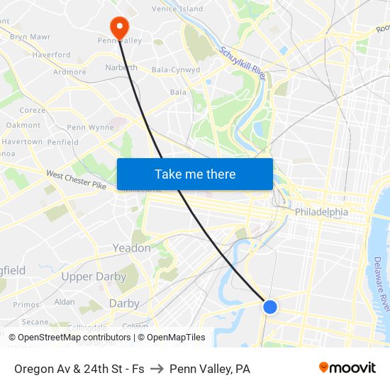 Oregon Av & 24th St - Fs to Penn Valley, PA map