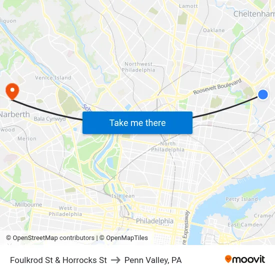 Foulkrod St & Horrocks St to Penn Valley, PA map