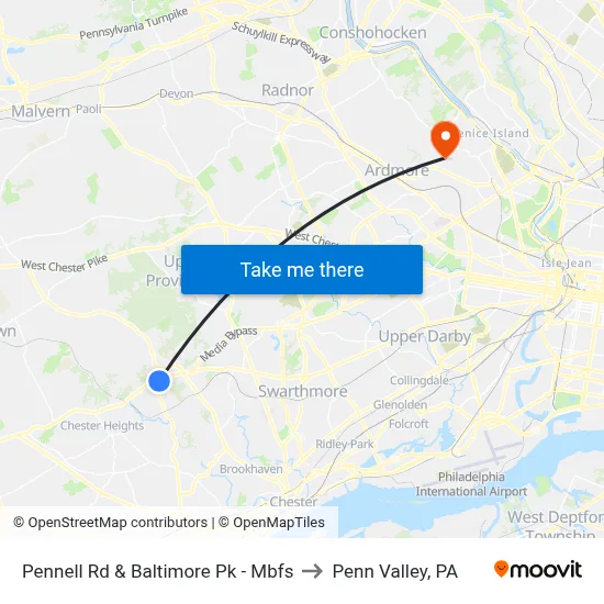 Pennell Rd & Baltimore Pk - Mbfs to Penn Valley, PA map