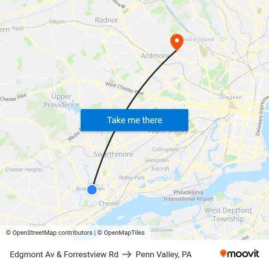 Edgmont Av & Forrestview Rd to Penn Valley, PA map