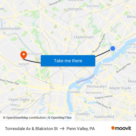 Torresdale Av & Blakiston St to Penn Valley, PA map