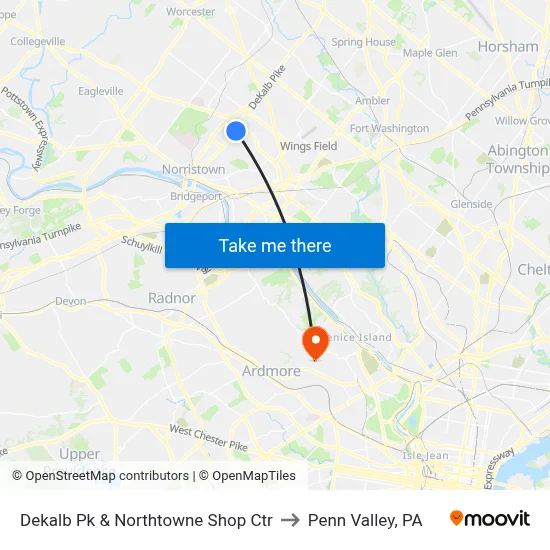 Dekalb Pk & Northtowne Shop Ctr to Penn Valley, PA map