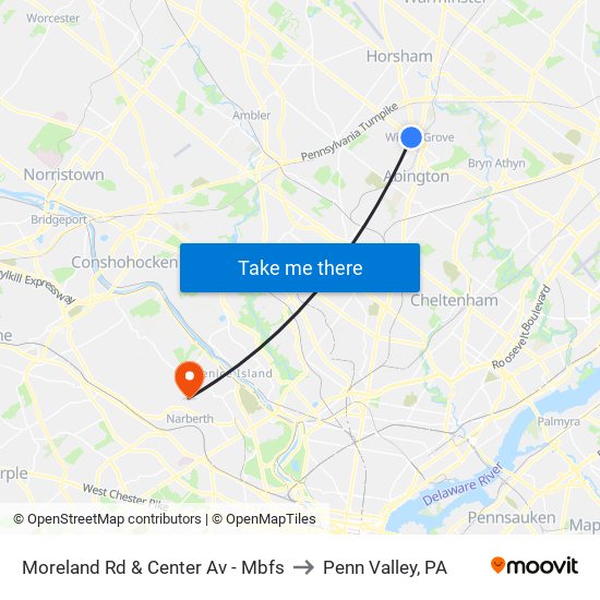 Moreland Rd & Center Av - Mbfs to Penn Valley, PA map