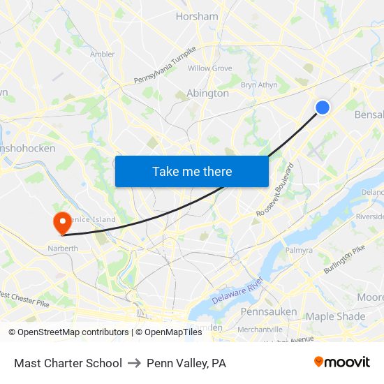 Mast Charter School to Penn Valley, PA map
