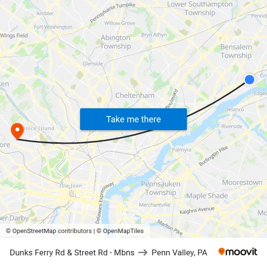 Dunks Ferry Rd & Street Rd - Mbns to Penn Valley, PA map