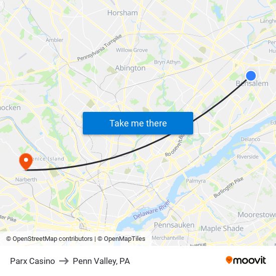 Parx Casino to Penn Valley, PA map