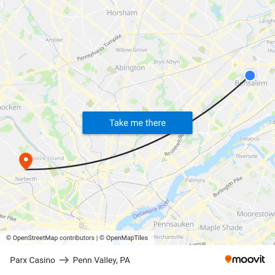 Parx Casino to Penn Valley, PA map