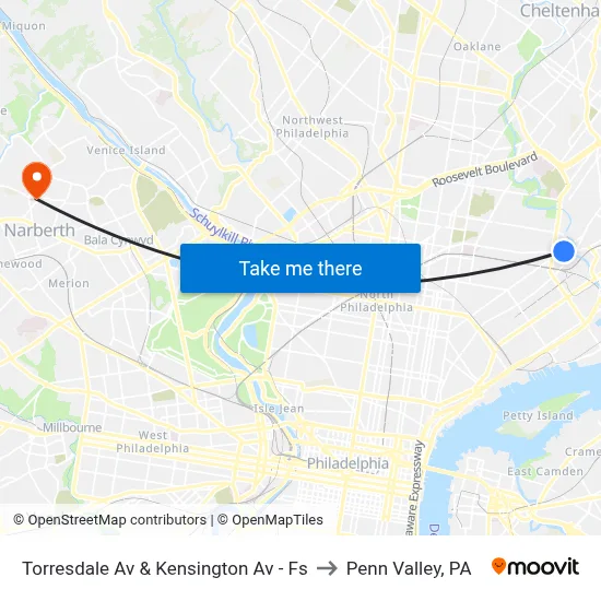 Torresdale Av & Kensington Av - Fs to Penn Valley, PA map