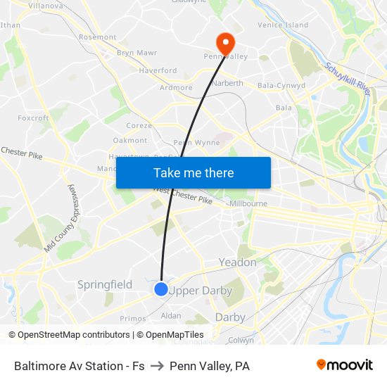 Baltimore Av Station - Fs to Penn Valley, PA map