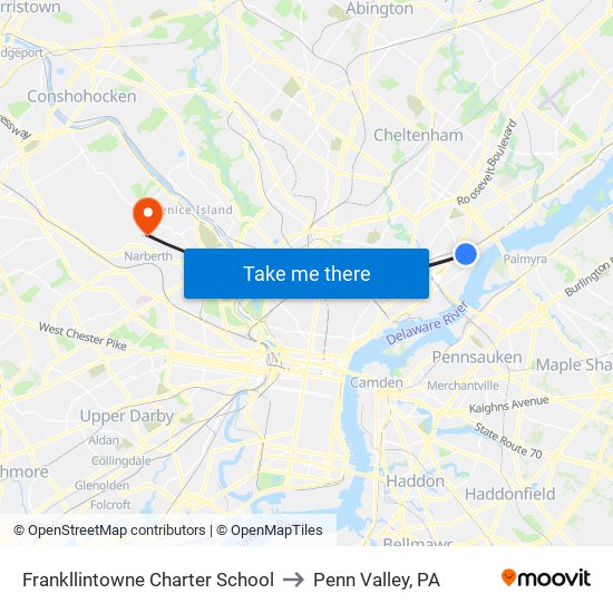 Frankllintowne Charter School to Penn Valley, PA map