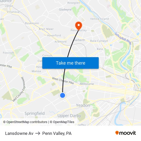 Lansdowne Av to Penn Valley, PA map