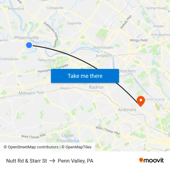 Nutt Rd & Starr St to Penn Valley, PA map