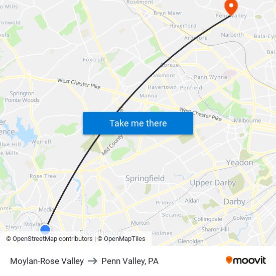 Moylan-Rose Valley to Penn Valley, PA map