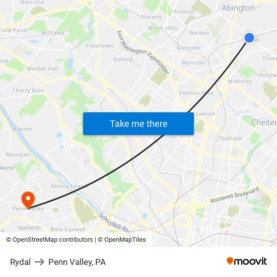 Rydal to Penn Valley, PA map