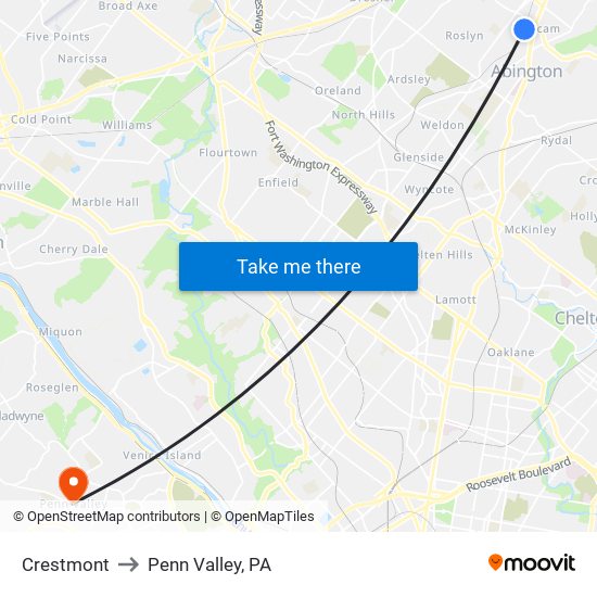 Crestmont to Penn Valley, PA map