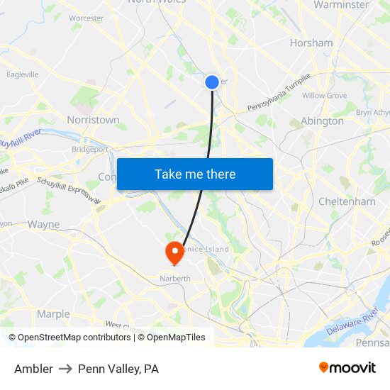 Ambler to Penn Valley, PA map