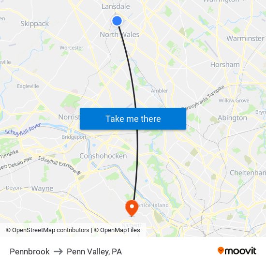 Pennbrook to Penn Valley, PA map