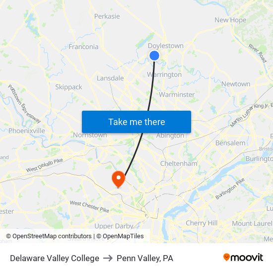 Delaware Valley College to Penn Valley, PA map